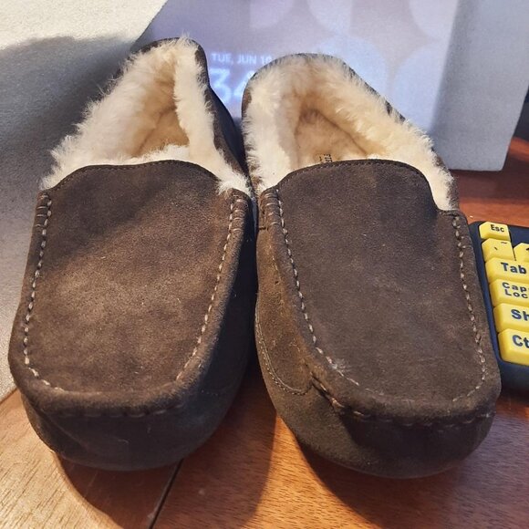 NEW ! Men Fireside by Dearfoams  Genuine Shearling Moccasin Slipper Brown US 12 main image 6